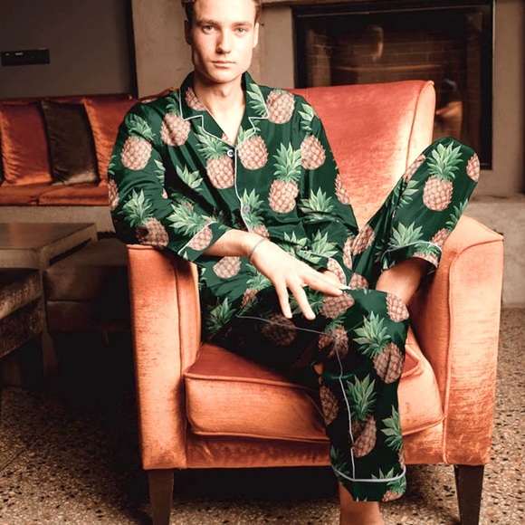 Averie Other - Averie Beckett Long Sleeve Satin Pineapple Men’s Pajama Set Size XL